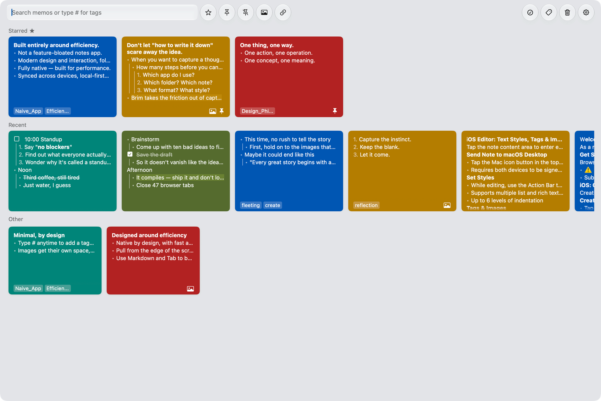 Brim note manager: starred and recent notes at a glance